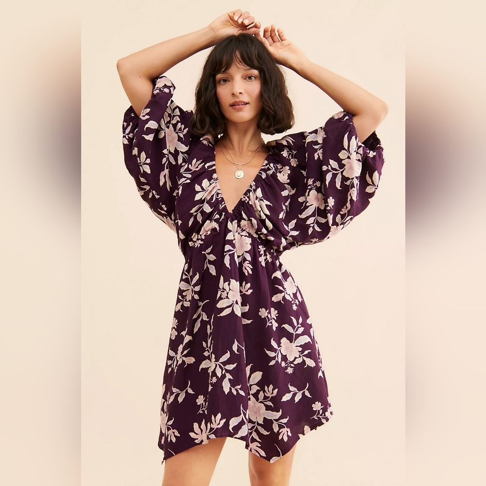 Free People Deep Purple Portia Printed Mini Dress